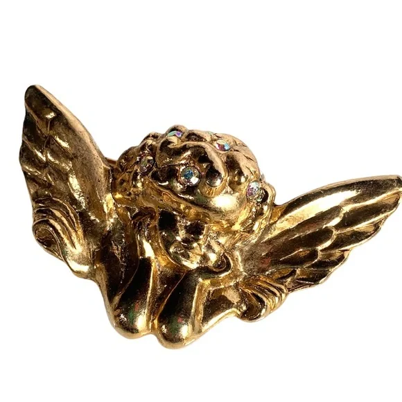 FIORUCCI 1980s LARGE ANGEL CHERUB VINTAGE BROOCH PIN SUBSTANTIAL JEWEL